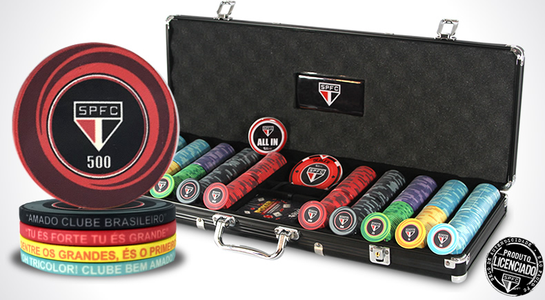 Maleta com 500 Fichas de Poker em Cerâmica S1 - Oficial - São Paulo Futebol Clube